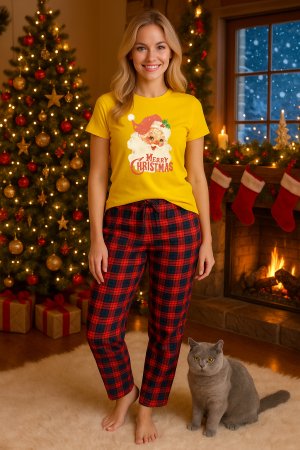 Pijamale femei - Set pijamale femei bumbac Colectia Christmas, sarbatori de Craciun