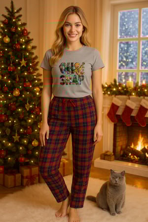 Pijamale femei - Set pijamale femei bumbac Colectia Christmas, sarbatori de Craciun