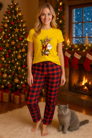 Pijamale femei - Set pijamale femei bumbac Colectia Christmas, sarbatori de Craciun