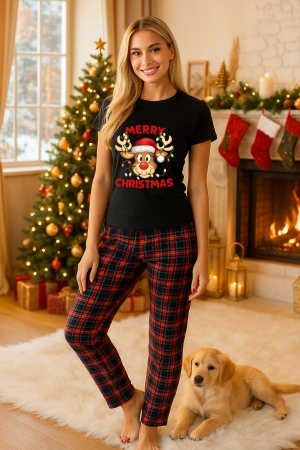 Pijamale femei - Set pijamale femei bumbac Colectia Christmas, sarbatori de Craciun