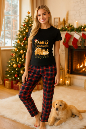 Pijamale femei - Set pijamale femei bumbac Colectia Christmas, sarbatori de Craciun