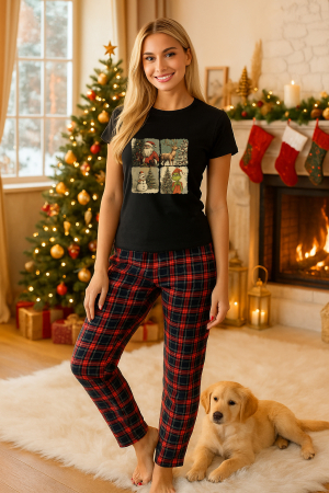 Pijamale femei - Set pijamale femei bumbac Colectia Christmas, sarbatori de Craciun