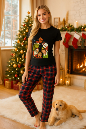 Pijamale femei - Set pijamale femei bumbac Colectia Christmas, sarbatori de Craciun