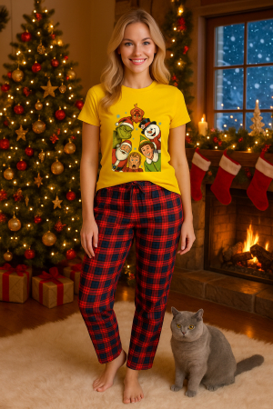 Pijamale femei - Set pijamale femei bumbac Colectia Christmas, sarbatori de Craciun