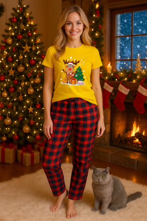 Pijamale femei - Set pijamale femei bumbac Colectia Christmas, sarbatori de Craciun