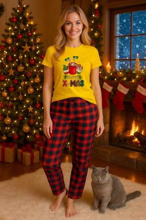 Pijamale femei - Set pijamale femei bumbac Colectia Christmas, sarbatori de Craciun