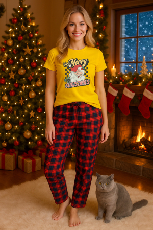 Pijamale femei - Set pijamale femei bumbac Colectia Christmas, sarbatori de Craciun