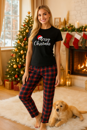 Pijamale femei - Set pijamale femei bumbac Colectia Christmas, sarbatori de Craciun