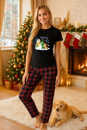 Pijamale femei - Set pijamale femei bumbac Colectia Christmas, sarbatori de Craciun