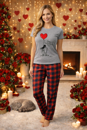 Pijamale dama - Set pijamale femei bumbac Colectia Valentine's Day, Dragobete