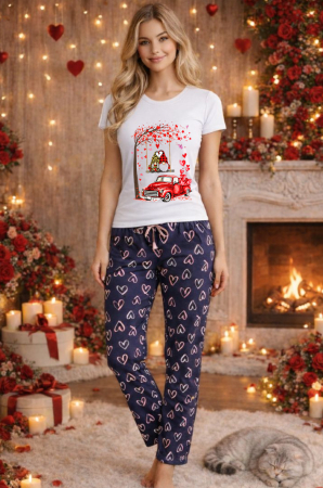 Pijamale dama - Set pijamale femei bumbac Colectia Valentine's Day, Dragobete