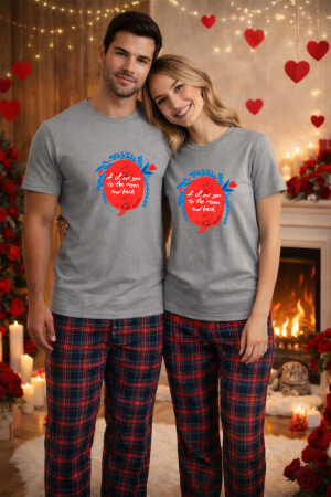 Pijamale cupluri - Set pijamale pentru cuplu – tricou si pantaloni pijamale, bumbac, Valentine's si Dragobete