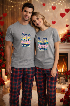 Pijamale cupluri - Set pijamale pentru cuplu – tricou si pantaloni pijamale, bumbac, Valentine's si Dragobete