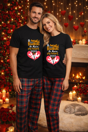 Pijamale cupluri - Set pijamale pentru cuplu – tricou si pantaloni pijamale, bumbac, Valentine's si Dragobete