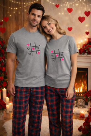 Pijamale cupluri - Set pijamale pentru cuplu – tricou si pantaloni pijamale, bumbac, Valentine's si Dragobete