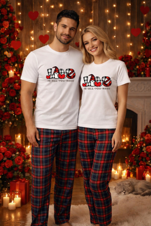 Pijamale cupluri - Set pijamale pentru cuplu – tricou si pantaloni pijamale, bumbac, Valentine's si Dragobete