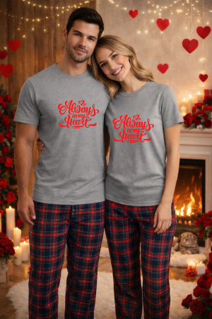 Pijamale cupluri - Set pijamale pentru cuplu – tricou si pantaloni pijamale, bumbac, Valentine's si Dragobete
