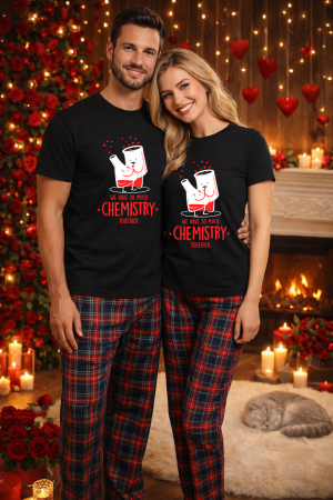 Pijamale cupluri - Set pijamale pentru cuplu – tricou si pantaloni pijamale, bumbac, Valentine's si Dragobete