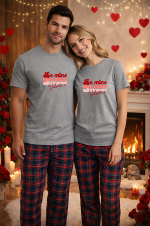 Pijamale cupluri - Set pijamale pentru cuplu – tricou si pantaloni pijamale, bumbac, Valentine's si Dragobete