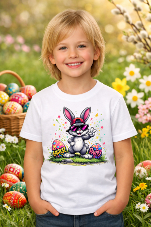 Tricouri pt copii - Tricou copii Paste fericit - tricou unisex din bumbac 100%, colectia Pasti, cu iepurasi Easter bunny pentru fete sau baieti