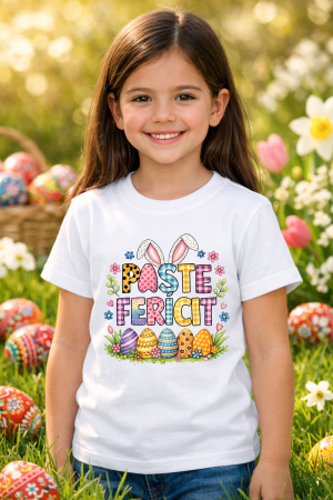 Tricouri pt copii - Tricou copii Paste fericit - tricou unisex din bumbac 100%, colectia Pasti, cu iepurasi Easter bunny pentru fete sau baieti