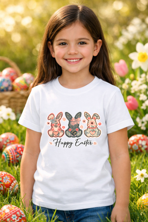 Tricouri pt copii - Tricou copii Paste fericit - tricou unisex din bumbac 100%, colectia Pasti, cu iepurasi Easter bunny pentru fete sau baieti
