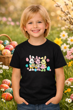 Tricouri pt copii - Tricou copii Paste fericit - tricou unisex din bumbac 100%, colectia Pasti, cu iepurasi Easter bunny pentru fete sau baieti