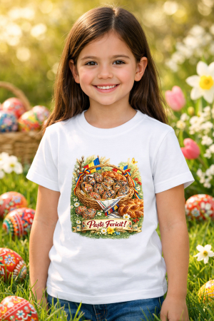 Tricouri pt copii - Tricou copii Paste fericit - tricou unisex din bumbac 100%, colectia Pasti, cu iepurasi Easter bunny pentru fete sau baieti