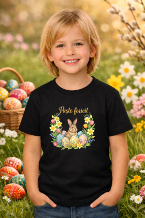 Tricouri pt copii - Tricou copii Paste fericit - tricou unisex din bumbac 100%, colectia Pasti, cu iepurasi Easter bunny pentru fete sau baieti