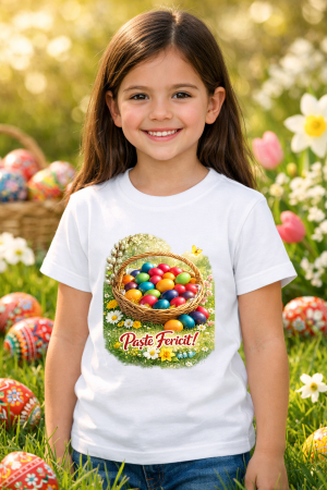 Tricouri pt copii - Tricou copii Paste fericit - tricou unisex din bumbac 100%, colectia Pasti, cu iepurasi Easter bunny pentru fete sau baieti