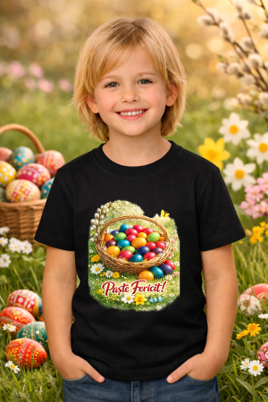 Tricouri pt copii - Tricou copii Paste fericit - tricou unisex din bumbac 100%, colectia Pasti, cu iepurasi Easter bunny pentru fete sau baieti