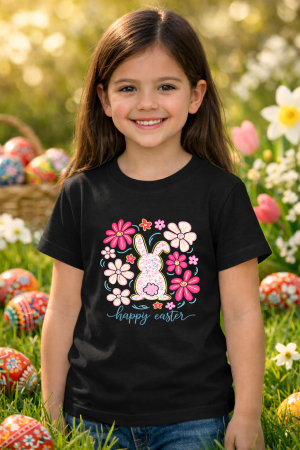 Tricouri pt copii - Tricou copii Paste fericit - tricou unisex din bumbac 100%, colectia Pasti, cu iepurasi Easter bunny pentru fete sau baieti