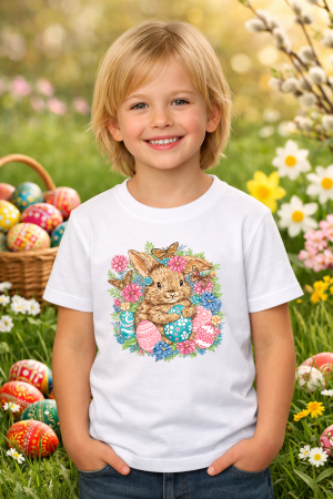 Tricouri pt copii - Tricou copii Paste fericit - tricou unisex din bumbac 100%, colectia Pasti, cu iepurasi Easter bunny pentru fete sau baieti