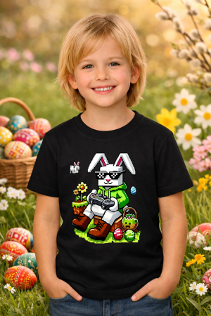 Tricouri pt copii - Tricou copii Paste fericit - tricou unisex din bumbac 100%, colectia Pasti, cu iepurasi Easter bunny pentru fete sau baieti