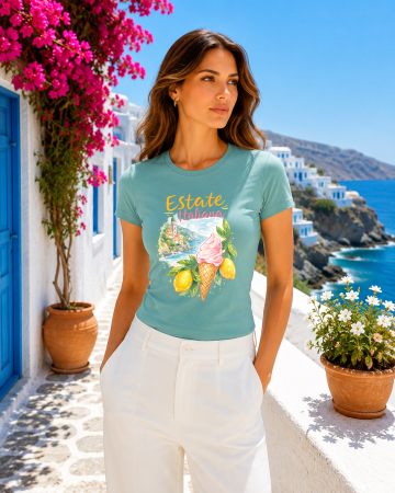 Vacanta - Tricou dama cambrat de vara din bumbac 100% pentru vacanta, concediu si tinute casual