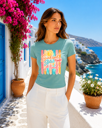 Vacanta - Tricou dama cambrat de vara din bumbac 100% pentru vacanta, concediu si tinute casual