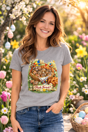 Tricouri adulti - Tricou Paste Fericit Unisex 100% Bumbac - Tricou Easter cu Iepuras Bunny, Colectia Pasti Familie