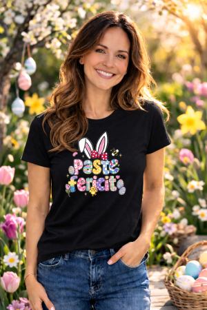 Tricouri adulti - Tricou Paste Fericit Unisex 100% Bumbac - Tricou Easter cu Iepuras Bunny, Colectia Pasti Familie