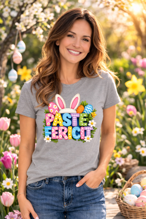 Tricouri adulti - Tricou Paste Fericit Unisex 100% Bumbac - Tricou Easter cu Iepuras Bunny, Colectia Pasti Familie