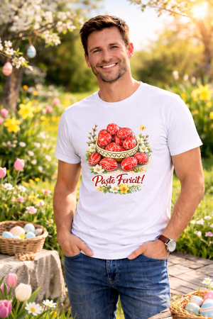 Tricouri adulti - Tricou Paste Fericit Unisex 100% Bumbac - Tricou Easter cu Iepuras Bunny, Colectia Pasti Familie