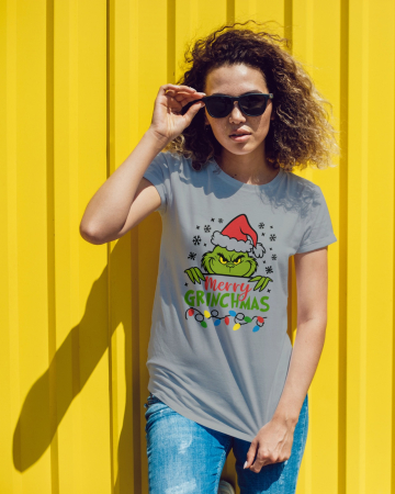Tricouri dama - Tricou unisex 100% bumbac Colectia Grinch Christmas, sarbatori de Craciun