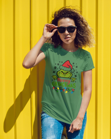 Tricouri dama - Tricou unisex 100% bumbac Colectia Grinch Christmas, sarbatori de Craciun