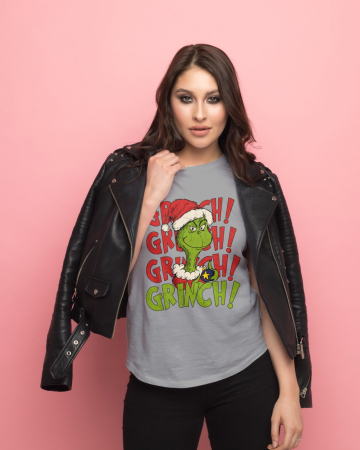 Tricouri dama - Tricou unisex 100% bumbac Colectia Grinch Christmas, sarbatori de Craciun