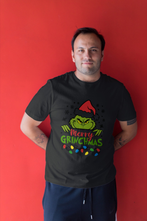 Tricouri barbati - Tricou unisex 100% bumbac Colectia Grinch Christmas, sarbatori de Craciun