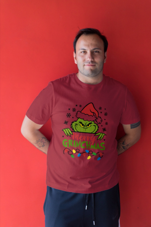 Tricouri barbati - Tricou unisex 100% bumbac Colectia Grinch Christmas, sarbatori de Craciun