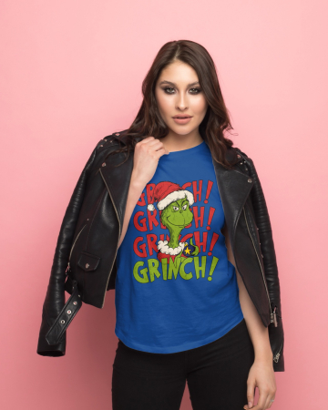 Tricouri dama - Tricou unisex 100% bumbac Colectia Grinch Christmas, sarbatori de Craciun