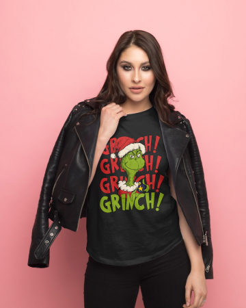 Tricouri dama - Tricou unisex 100% bumbac Colectia Grinch Christmas, sarbatori de Craciun