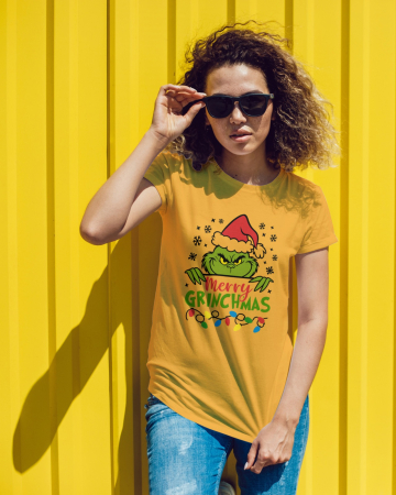 Tricouri dama - Tricou unisex 100% bumbac Colectia Grinch Christmas, sarbatori de Craciun