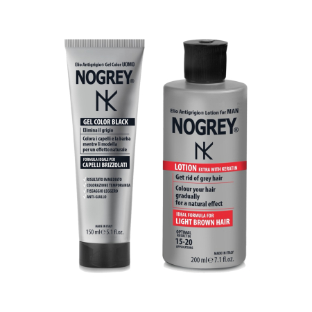 Produse - Set NOGREY pentru păr cărunt și barbă – Loțiune cu Keratină 200 ml + Gel Color Black 150 ml