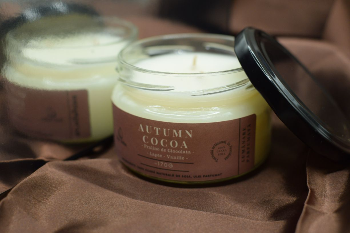 Lumanare parfumata soia Autumn Cocoa - Praline de Ciocolata, Lapte, Vanilie, ceara naturala, handmade [4]